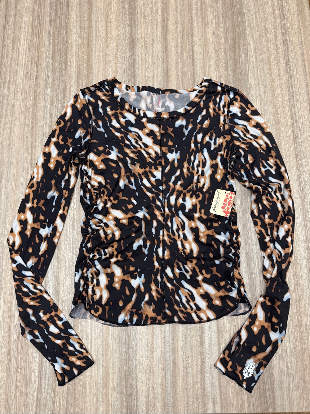 NWT Free People Right On Run Long Sleeve Layer Top Size X-Small Tortoise Pattern